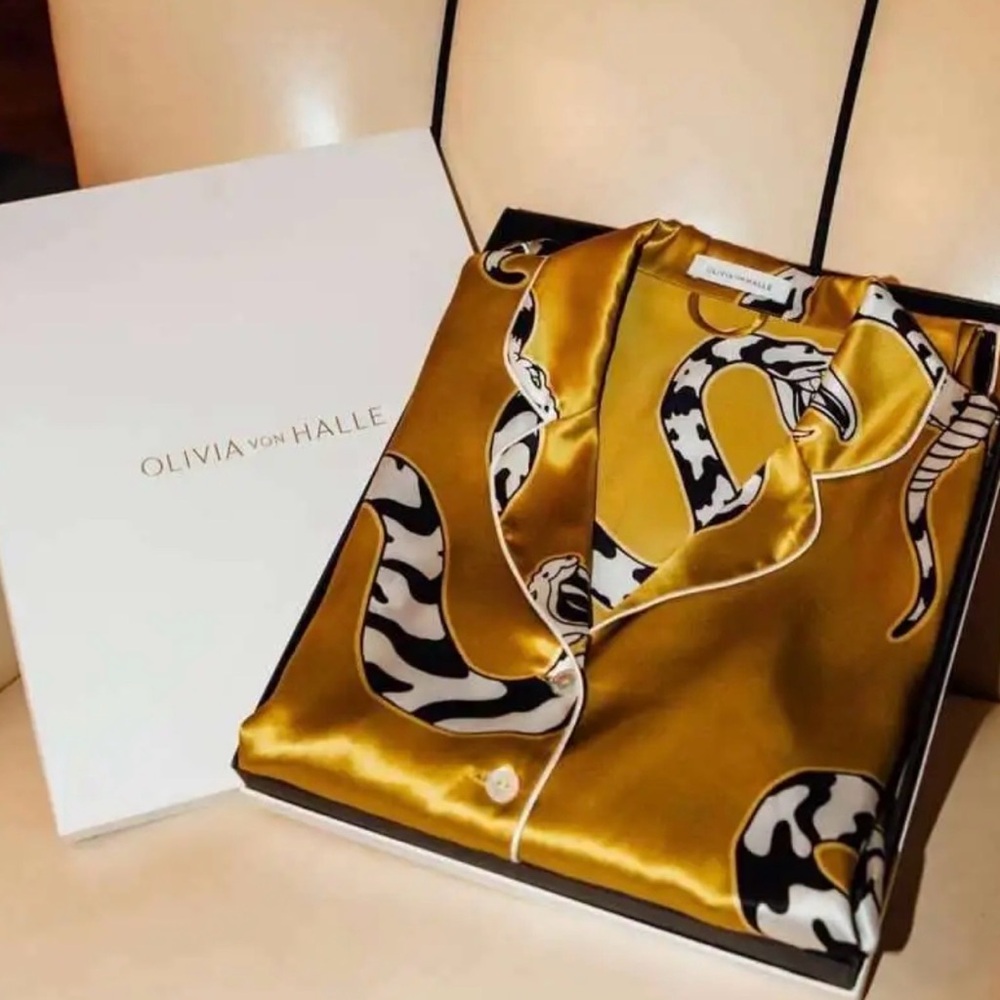 Olivia von Halle Gold and Black Silk Top